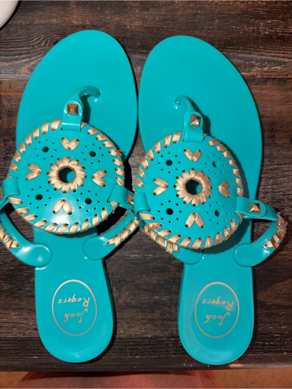 Jack Rogers Turquoise and Gold Jelly Sandals